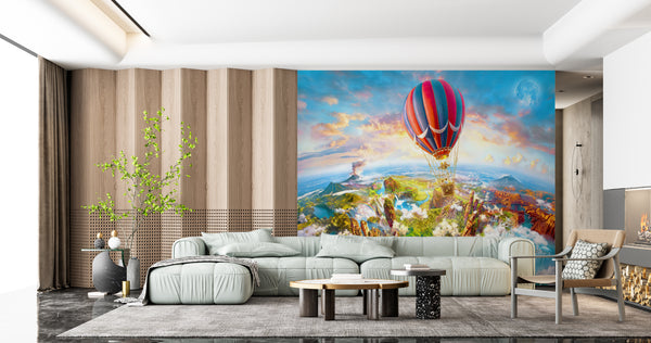 Fresco Mural | Hot Air Balloon over Colorful Tropical View Walllpaper