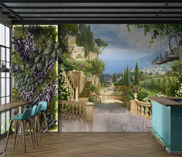 Fresco Wallpaper, Non Woven, Sea view from Teracce Wallpaper, Summer Garden Wall Mural