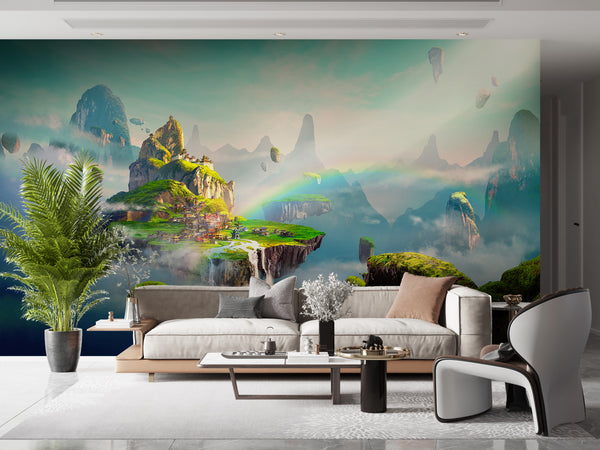 Fresco Wallpaper, Non Woven, Fantasy Landscape Wallpaper, Chinese Style Mountains Wall Mural