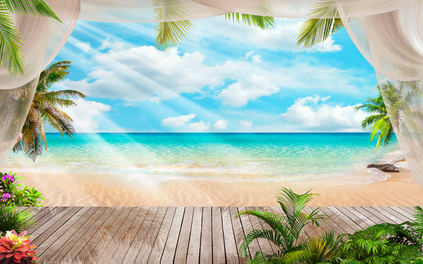 Fresco Wallpaper, Non Woven, Beach View Wallpaper, Hawaii Beach and Ocean Wall Mural