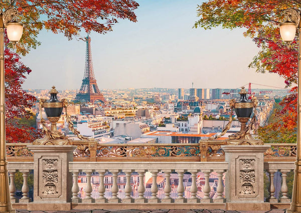 Fresco Wallpaper, Non Woven, City view from Balcony Wallpaper, Autumn Tower Eiffel Wall Mural