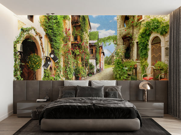 Fresco Wallpaper, Non Woven, Old Village Wallpaper, Provence Town Wall Mural