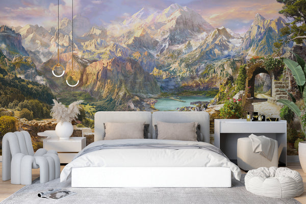 Fresco Wallpaper Mural | View on Mountain Landscape and Lake Wallpaper