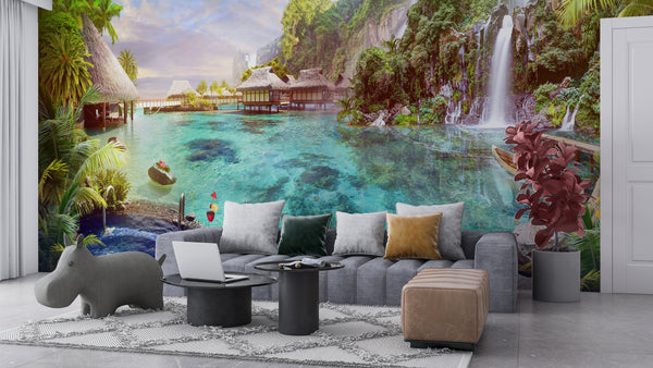 Fresco Mural | Tropical Ocean View Wallpaper