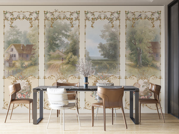 Fresco Wallpaper, Non Woven, Village Forest View Wallpaper, Fresco Collection Wall Mural