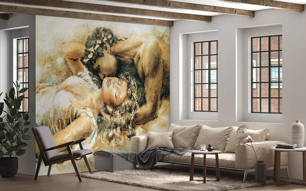 Fresco Wallpaper, Non Woven, Gentle Kiss Wallpaper, Beige colors Wall Mural