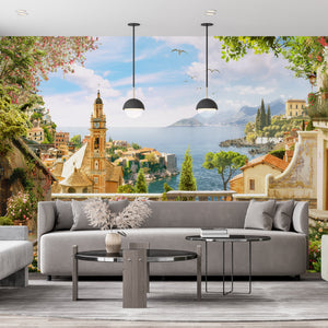 Fresco Mural | Old City and Sea View Wallpaper