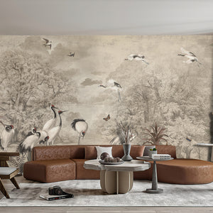 Fresco Mural | White Heron Birds Wall Mural