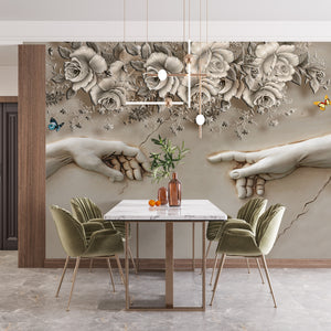 Fresco Wallpaper | Hands sculpture with flowers Wallpaper