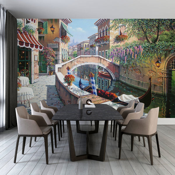 Fresco Wallpaper, Non Woven, Venice Canal Wallpaper, Vintage Bridge Wall Mural