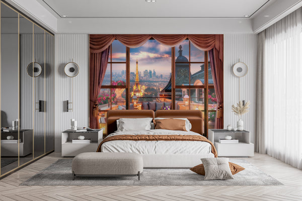 Fresco Wallpaper | Eiffel Tower Window View Wall Mural