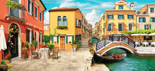 Fresco Wallpaper, Non Woven, Colorful Streets of Venice Wallpaper, Canal in Venice Wall Mural