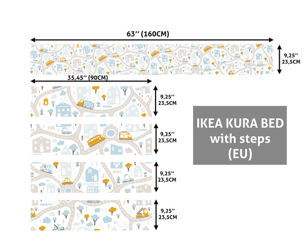 Kura Bed Decals , Cars IKEA Kura Bed Decal for Boys, Nursery Ikea Decal, Traffic Jam Ikea bunk bed stickers, Wrap for kura bed, Peel & Stick, Removable Decal