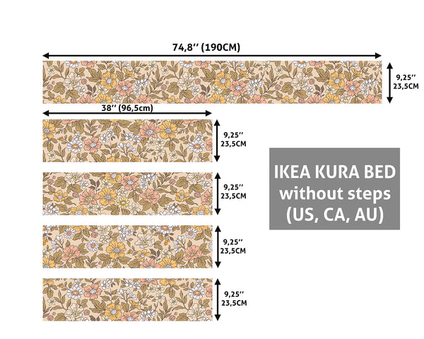 Decorative Kura Bed Stickers, Flowers IKEA Kura Bed Decal for Girls, Nursery Ikea Decal, Boho Flowers Ikea bunk bed, Retro Floral Wrap for kura bed, Removable Sticker