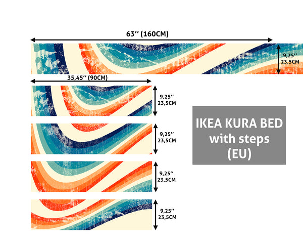 Kura Bed Stickers, Retro Colourful Strips IKEA Kura Bed, Decal for Kids, Vintage Rainbow Colours, Ikea bunk bed stickers, Peel & Stick Vinyl, Removable Decal