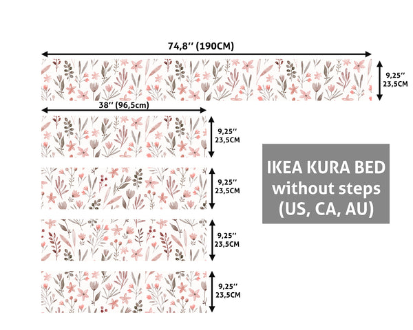 Decals For Kura Bed, Pink Wildflowers IKEA Kura Bed Decal for Girls, Floral Ikea bunk bed stickers, Peel & Stick Vinyl, Ikea Decals, Removable Decal, Custom Size