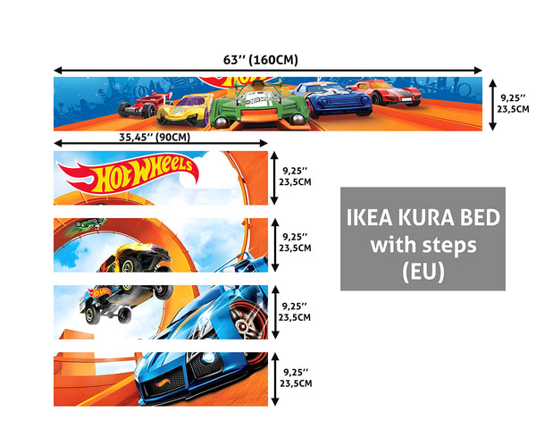 IKEA Kura Bed Decal Cartoon Cars, Nursery Ikea Decal for Boys, Wheels Themed Ikea bunk bed, Wrap for kura bed, Removable Sticker