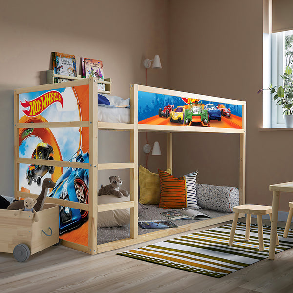 IKEA Kura Bed Decal Cartoon Cars, Nursery Ikea Decal for Boys, Wheels Themed Ikea bunk bed, Wrap for kura bed, Removable Sticker