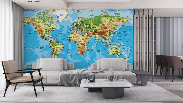 World Map Wallpaper | Physical Map Of The World Wallpaper