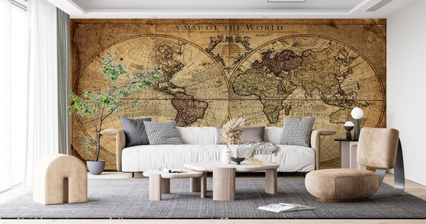 World Map Wallpaper, Non Woven, Vintage World Map Wallpaper, Old Style Map Wall Mural