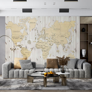 World Map Wallpaper | Beige World Wide Map Wallpaper