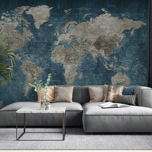 World Map Wallpaper | Grey Political World Map Wallpaper