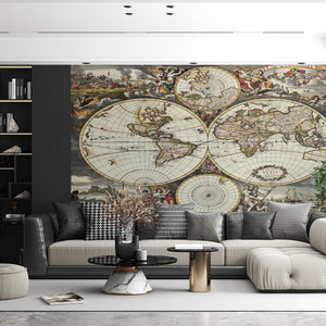 Global Map Wallpaper | Hemispheres Old World Map Wallpaper