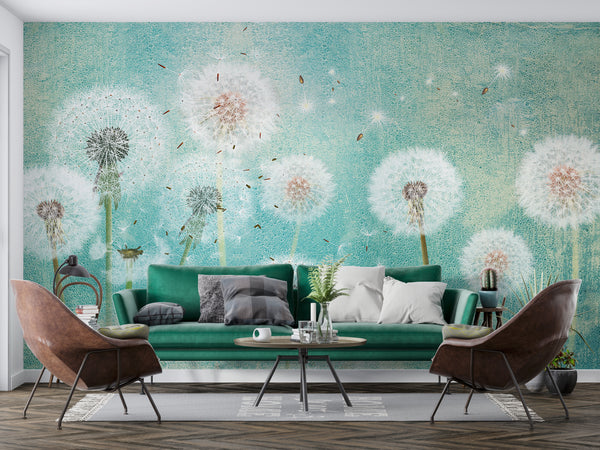  Dandelions On Turquoise Background Wallpaper