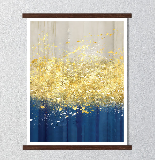 Canvas Wall Art, Gold & Blue Abstract Wall Poster