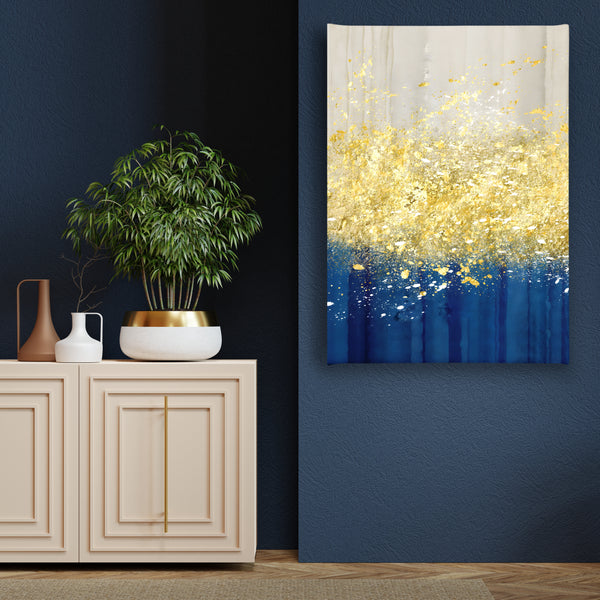 Canvas Wall Art, Gold & Blue Abstract Wall Poster