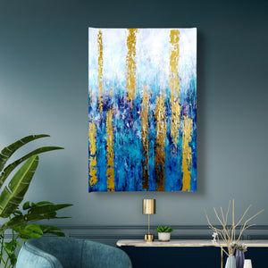Canvas Wall Art | Gold & Blue Abstract Texture Wall Poster