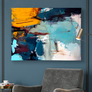 Canvas Wall Art | Yellow & Blue Abstract Colors Wall Poster