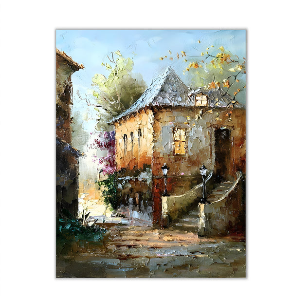 Canvas Wall Art, Oil Painted Old House, Wall Poster