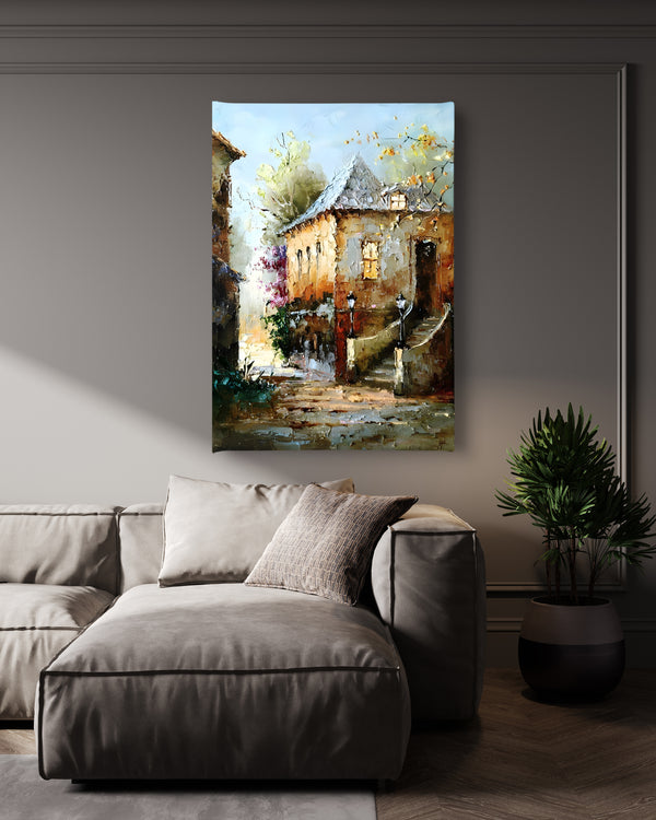 Canvas Wall Art, Oil Painted Old House, Wall Poster