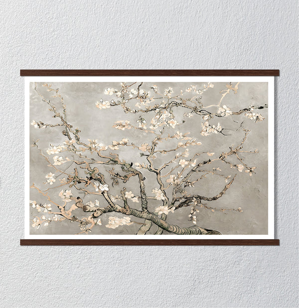 Canvas Wall Art, Blooming Almond Branches on beige background, Wall Poster