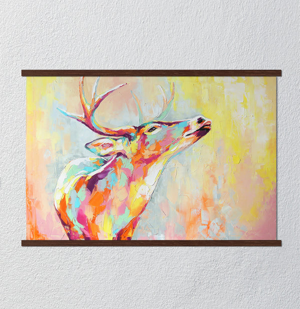 Canvas Wall Art, Oil Painted Deer Animal, Wall Poster