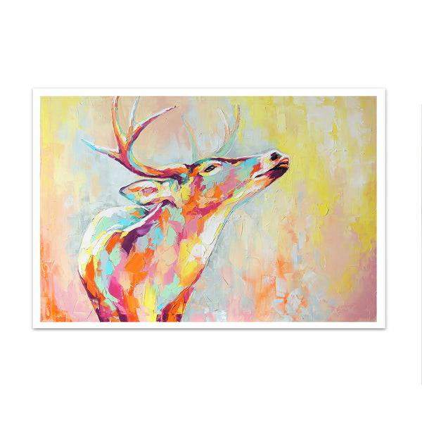 Canvas Wall Art, Oil Painted Deer Animal, Wall Poster