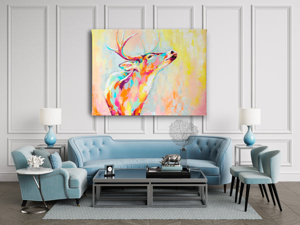 Canvas Wall Art, Oil Painted Deer Animal, Wall Poster