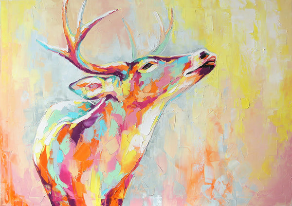 Canvas Wall Art, Oil Painted Deer Animal, Wall Poster