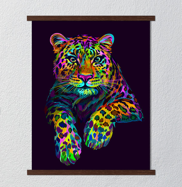 Canvas Wall Art, Neon Leopard, Wall Poster