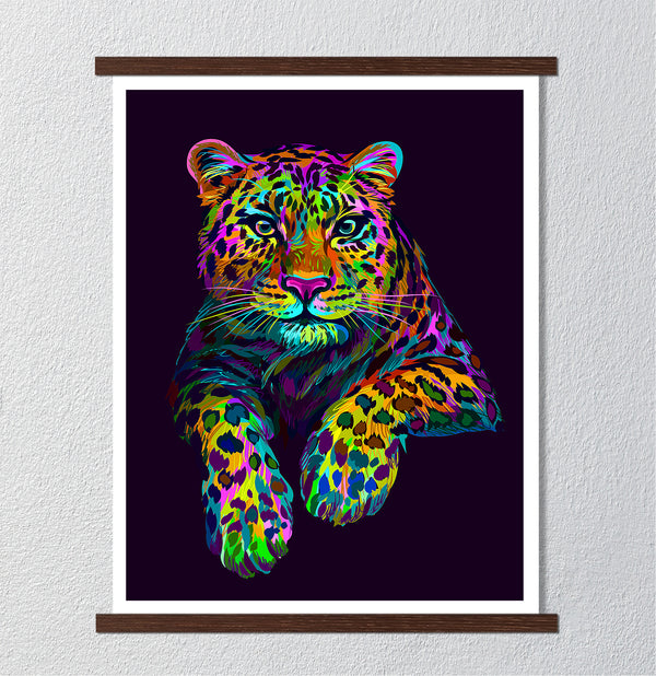 Canvas Wall Art, Neon Leopard, Wall Poster