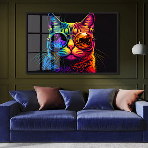 Wall Poster - Neon Cat with Sunglasses
