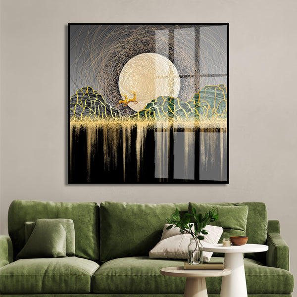 Wall Poster - Abstract Landscape & Gold Deer