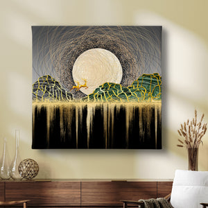 Canvas Wall Poster -  Abstract Landscape & Gold Deer
