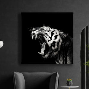 Canvas Wall Poster -  Black & White Tiger