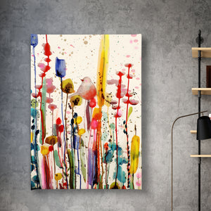 Canvas Wall Art  -  Watercolor Colorful Birds & Flowers