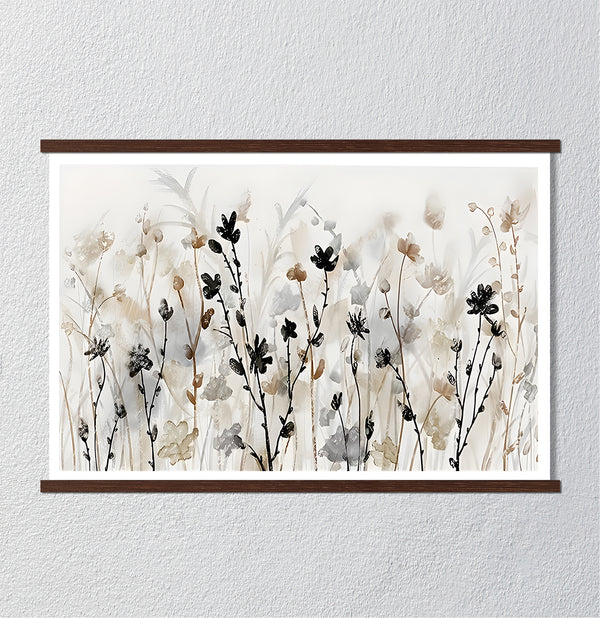 Canvas Wall Art, Grey Wildflowers, Wall Poster