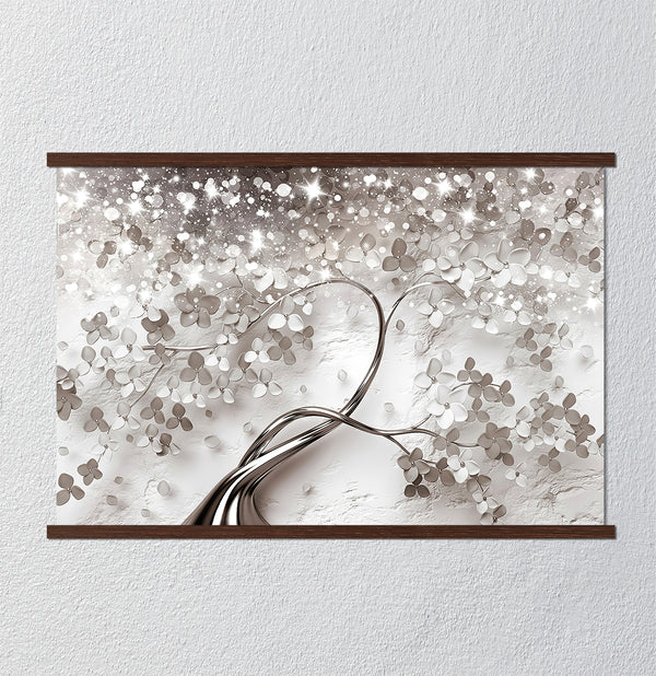 Canvas Wall Art, Silver Flower Tree & Gems, Wall Poster