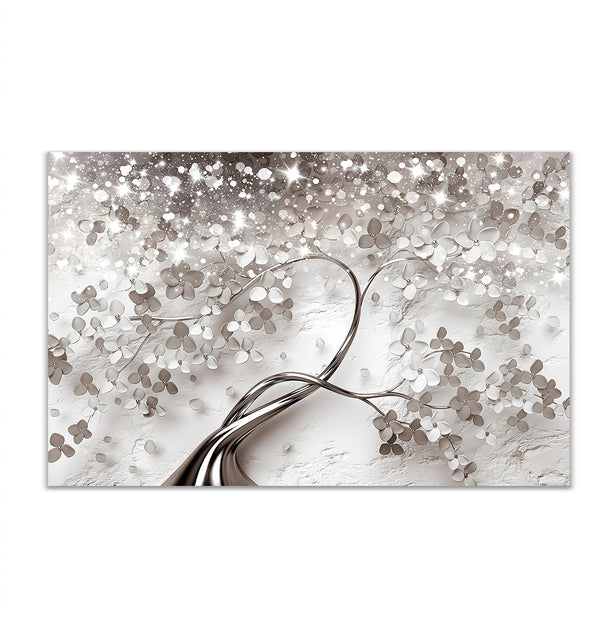 Canvas Wall Art, Silver Flower Tree & Gems, Wall Poster