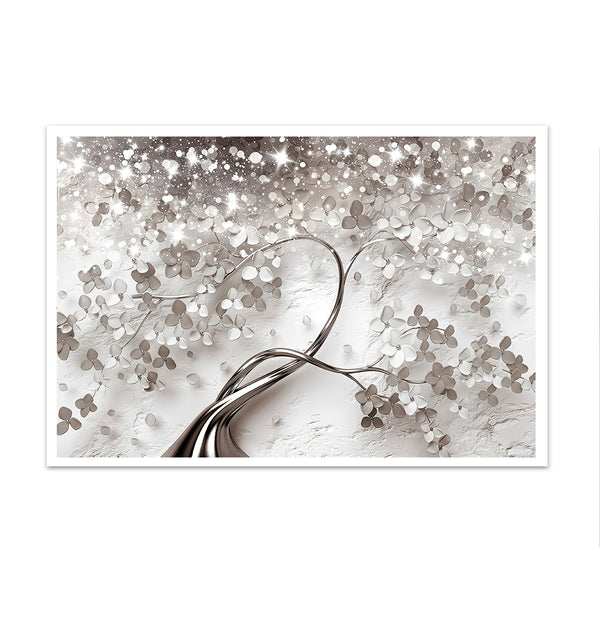 Canvas Wall Art, Silver Flower Tree & Gems, Wall Poster